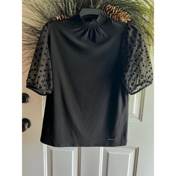 Anne Klein Short sleeved black top with sheer puff sleeves, Size Small - Picture 15 of 16